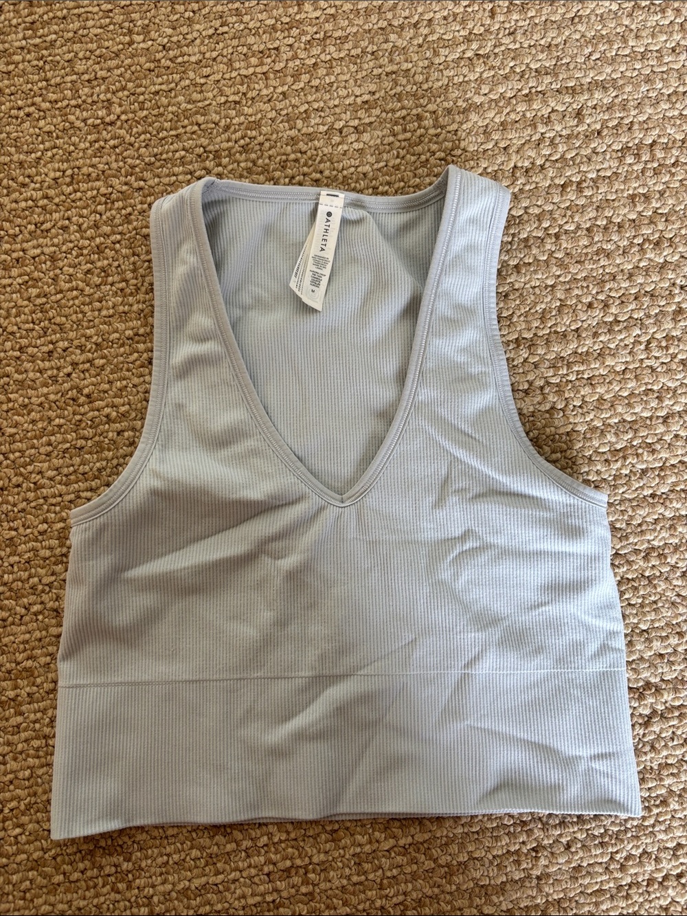 Athleta Light Gray Ribbed V-Neck Tank Top